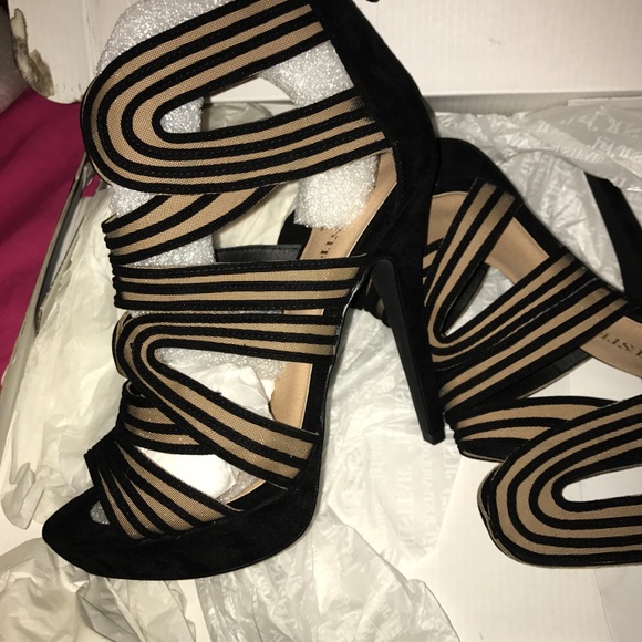 Sexy Black Just Fab Strappy Stiletto Heels 8 NIB - Picture 2 of 4